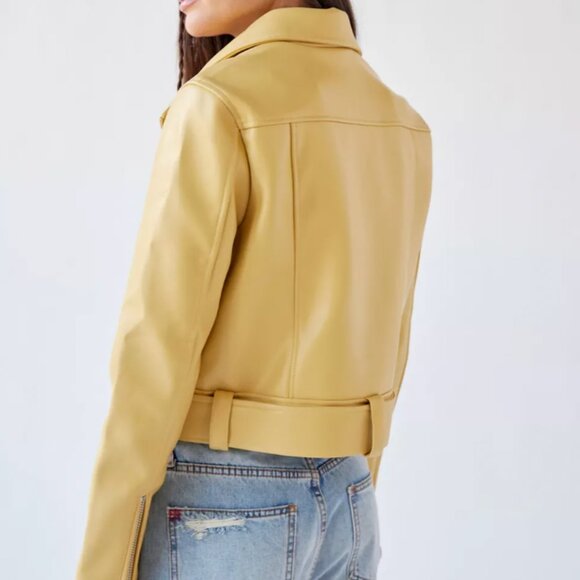 Urban Outfitters Yellow Faux Leather Moto Jacket Med - Picture 3 of 8